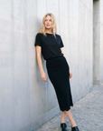 Jupe midi noire brodée