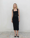 Jupe midi noire brodée