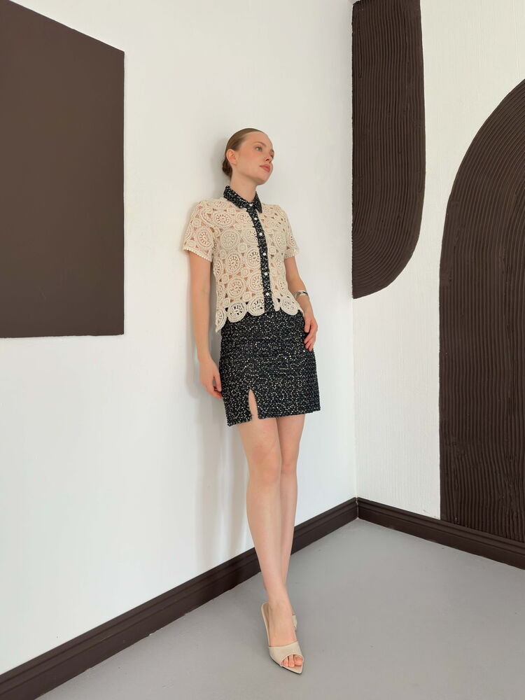 top13850 jupe noire elegante formelle mini fendue image 2