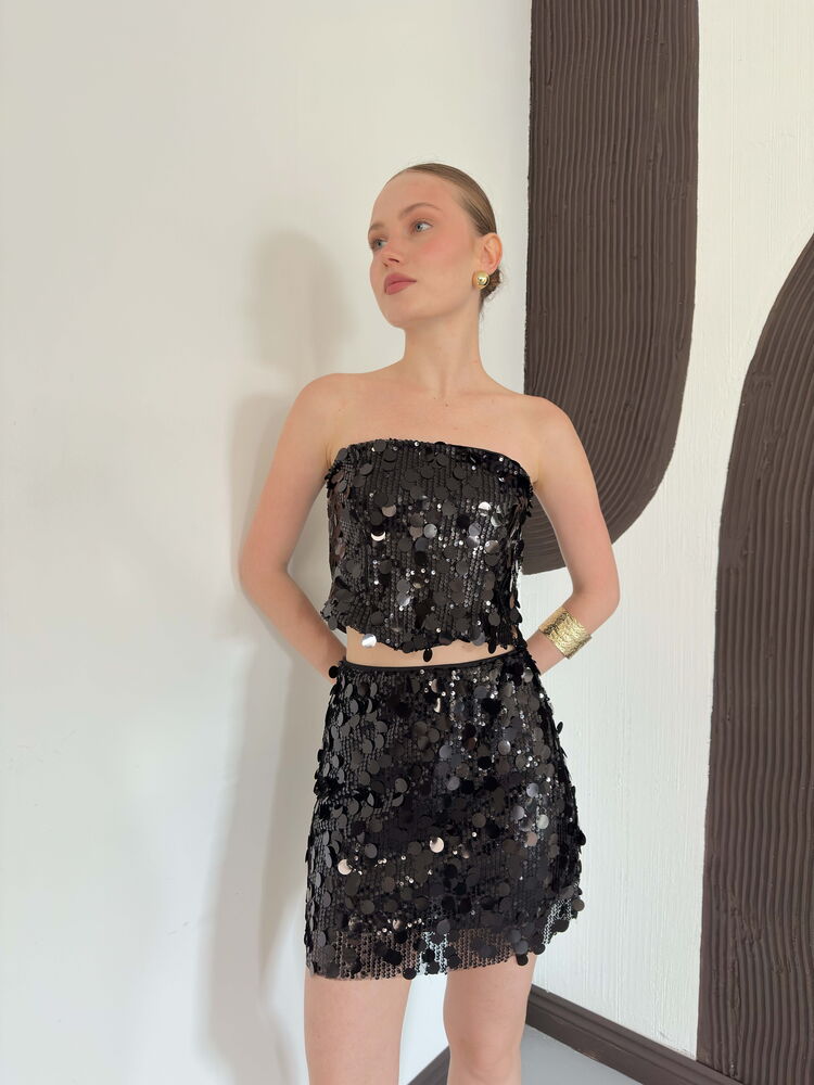 top13861 jupe moulante mini noire a paillettes image 2