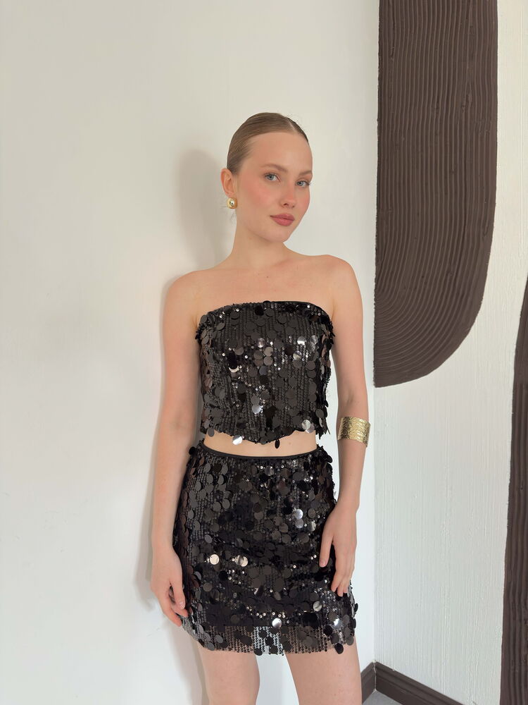 top13861 jupe moulante mini noire a paillettes image 4