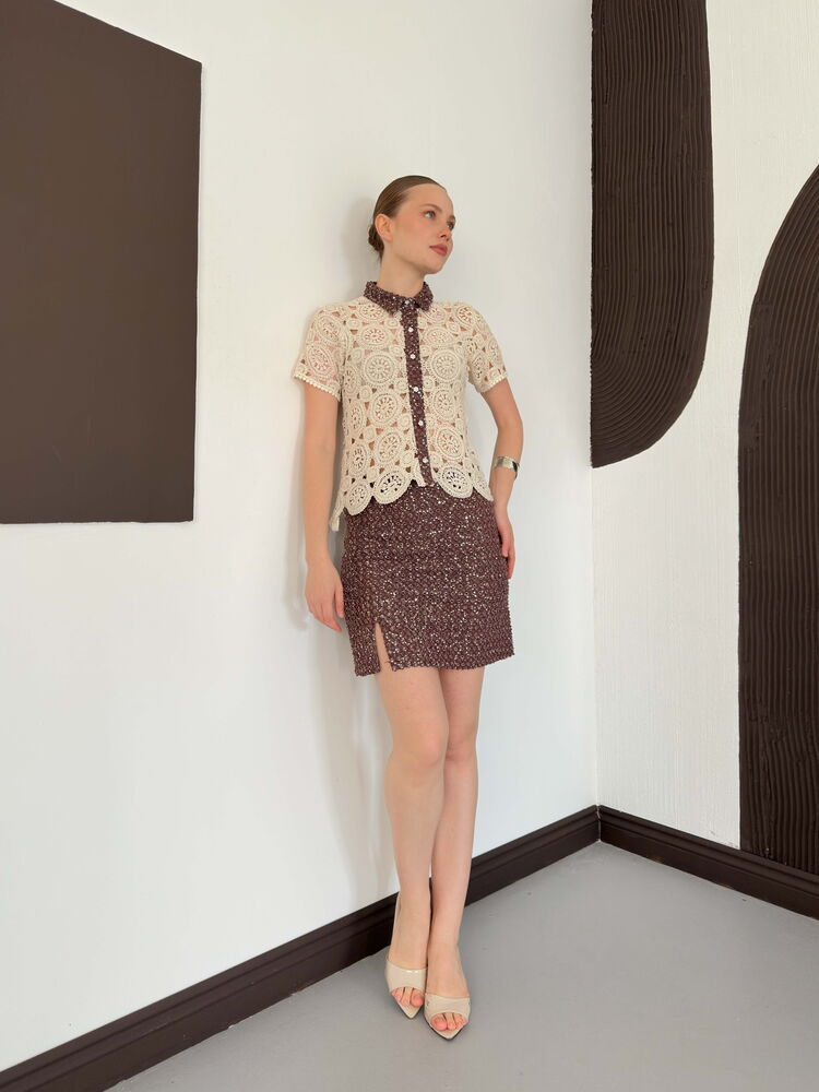 top13843 jupe moulante mini rouge bordeaux a paillettes image 4
