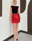 top13862 jupe moulante mini rouge a paillettes image 1