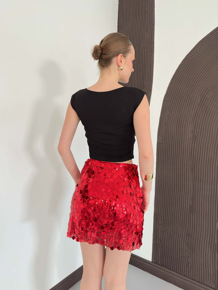top13862 jupe moulante mini rouge a paillettes image 5