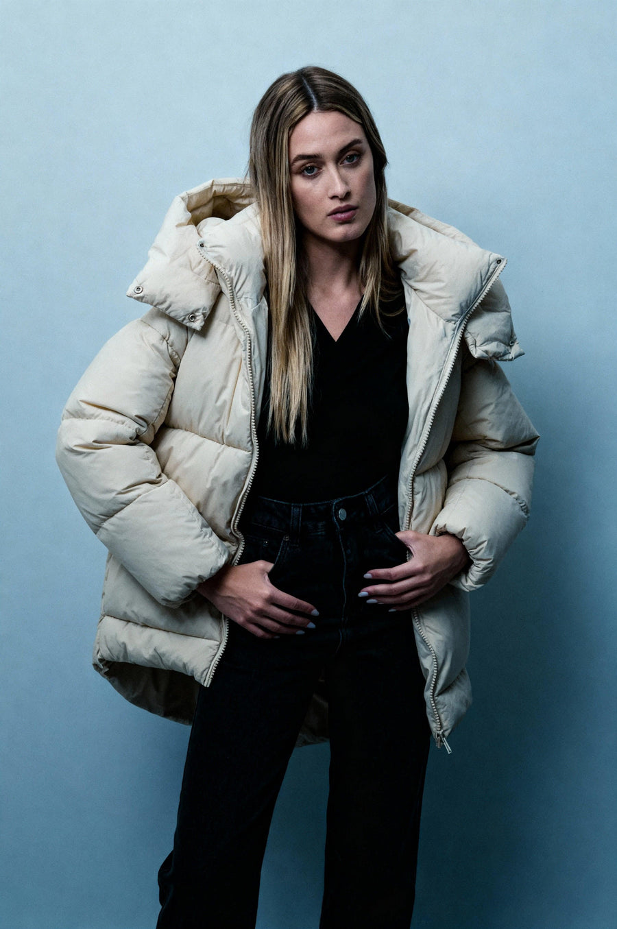 Manteau oversize beige à capuche vue principale