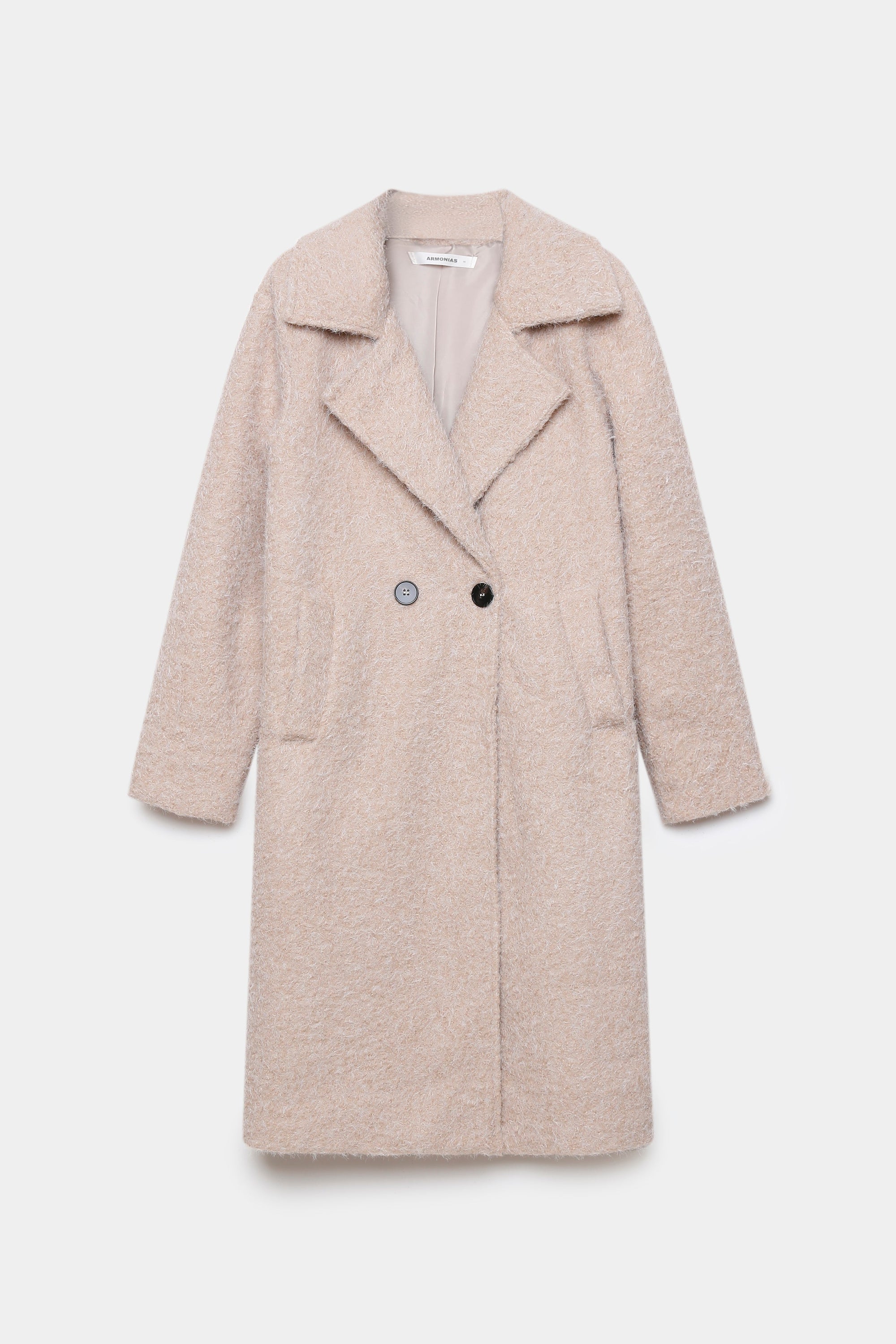 Manteau long femme effet fourrure synthétique beige, ajout de texture à votre tenue d’hiver.