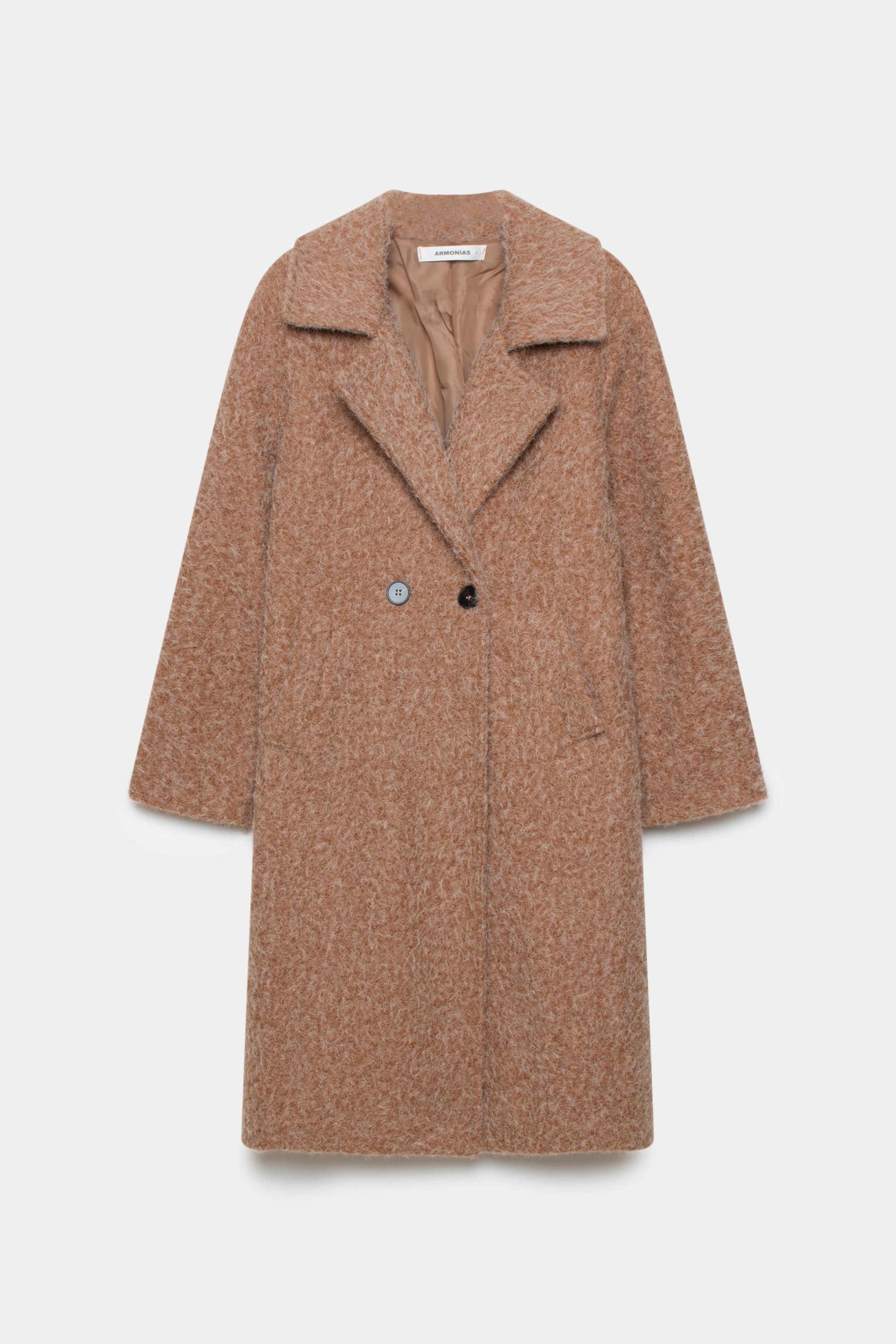 Manteau long femme effet fourrure synthétique camel, parfait pour les journées d’hiver.