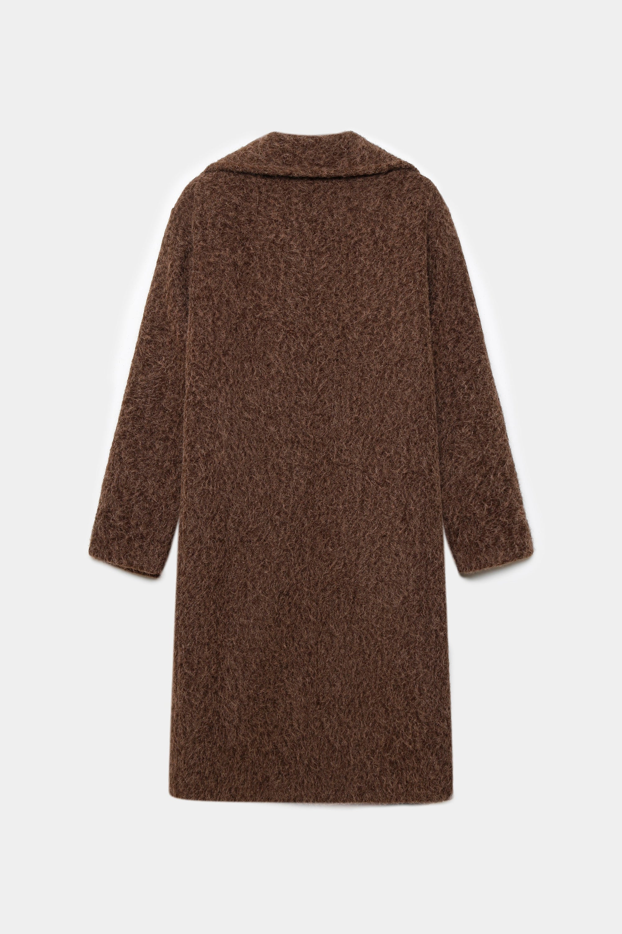 Dos du manteau long femme effet fourrure synthétique marron, montrant sa coupe épurée et élégante.