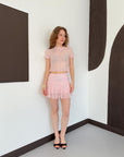 top13803 jupe mini evasee rose taille haute image 3