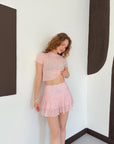 top13803 jupe mini evasee rose taille haute image 4