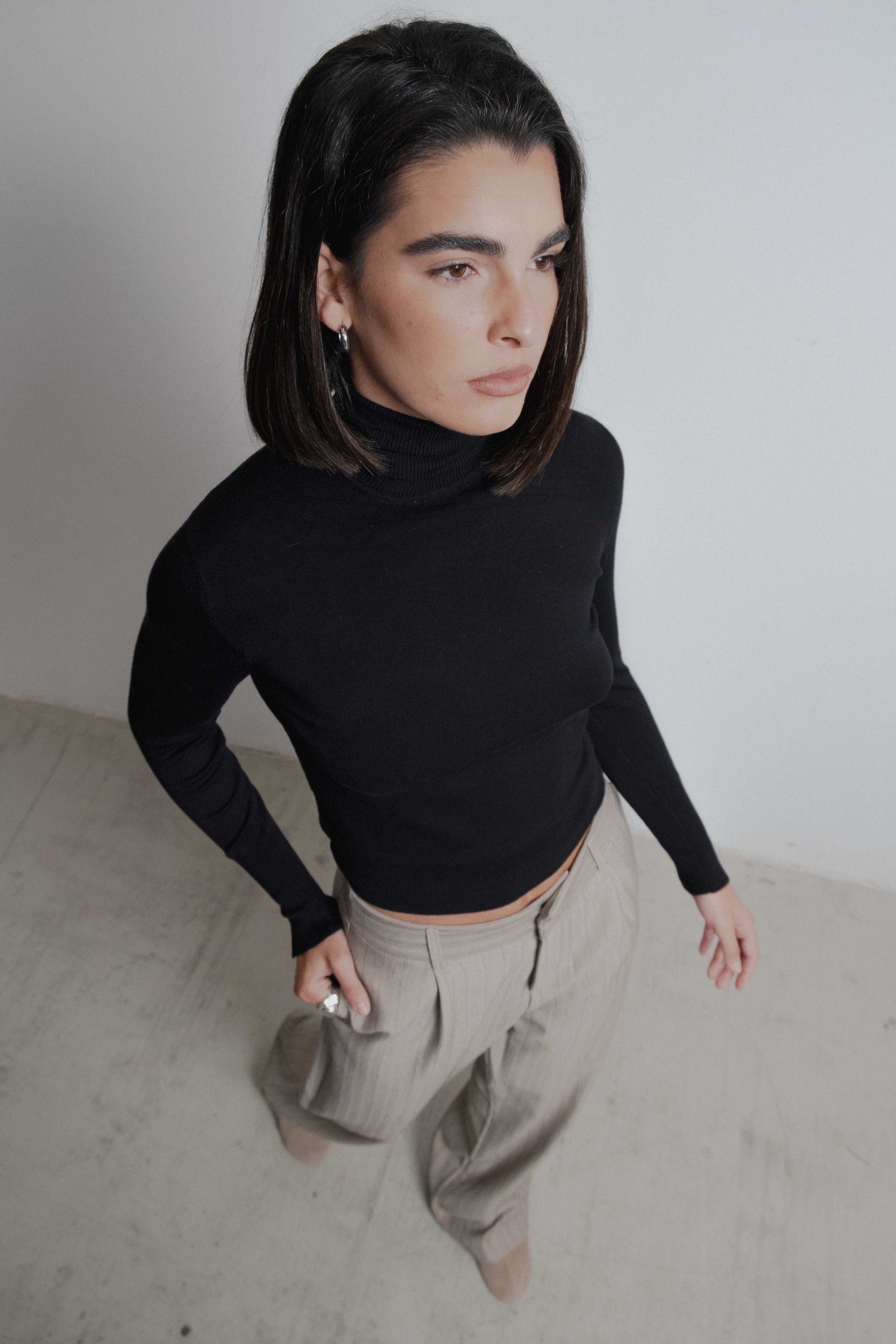 Pantalon rayé taille haute vue de dessus