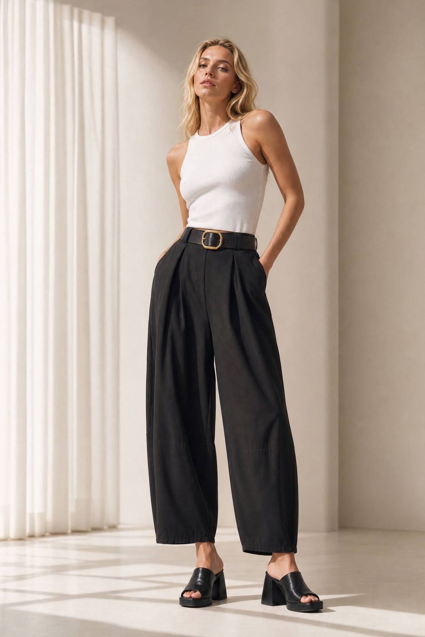 Pantalon barrel 7 8 en coton
