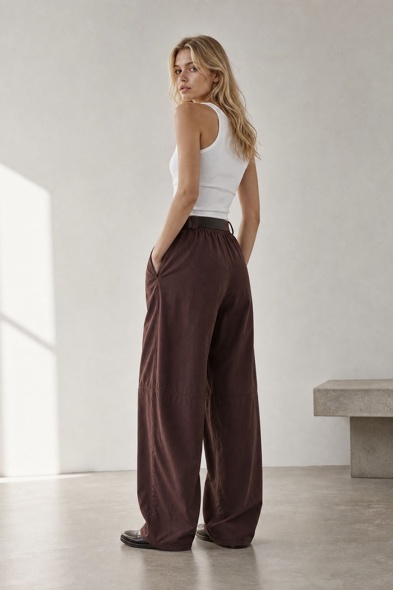 Pantalon barrel 7 8 en coton