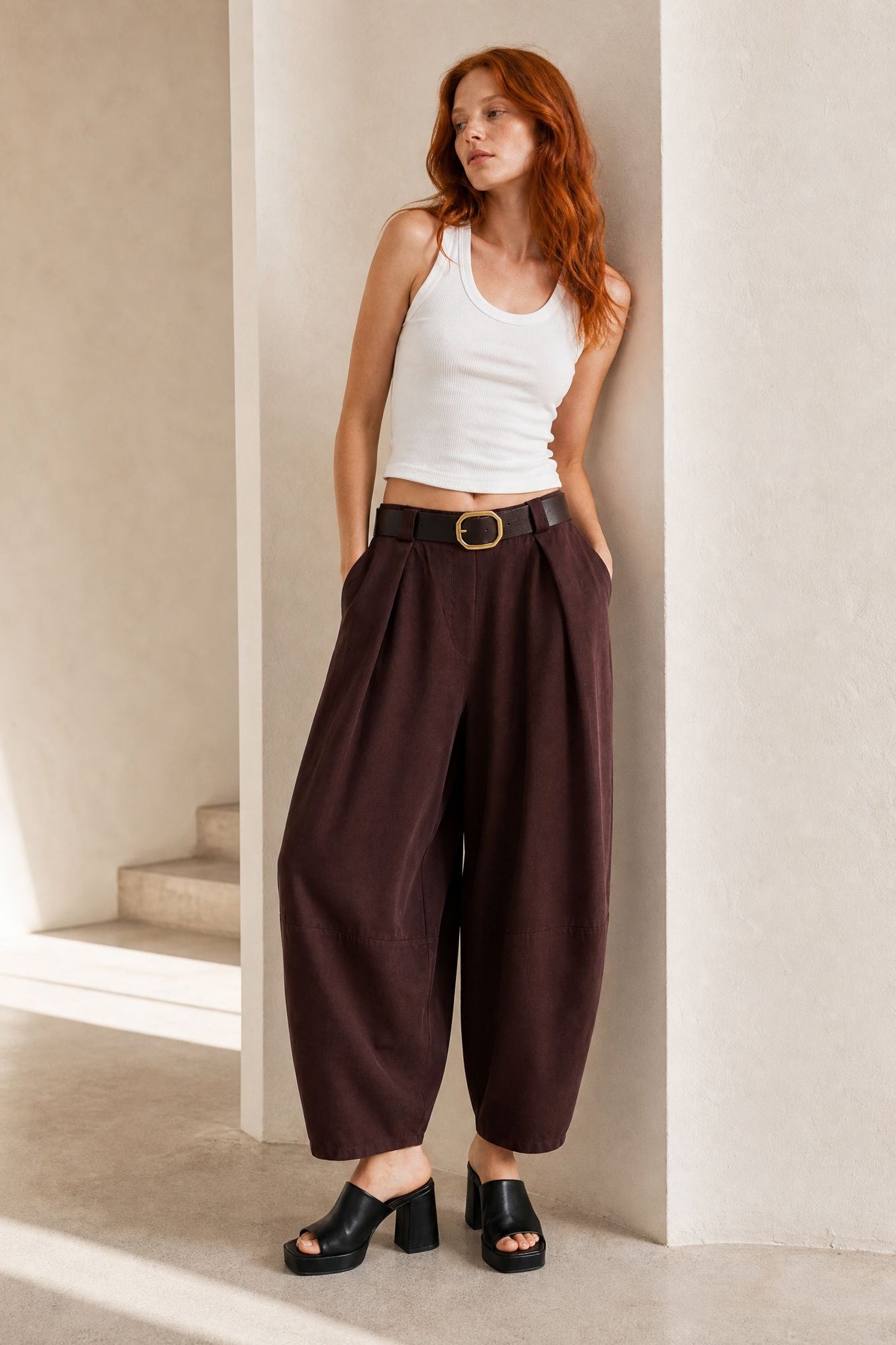 Pantalon barrel 7 8 en coton