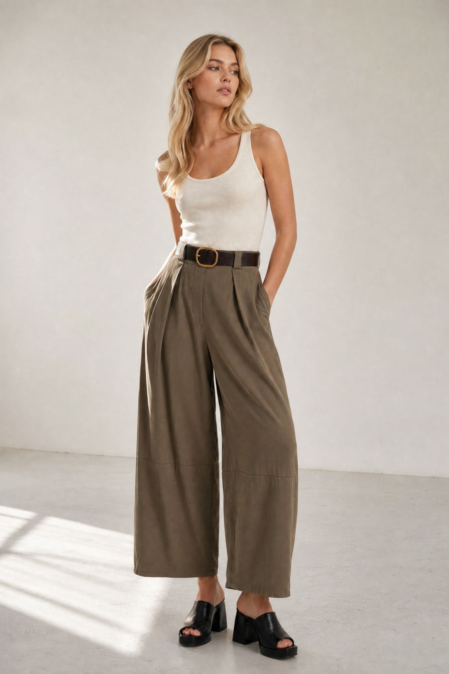Pantalon barrel 7 8 en coton