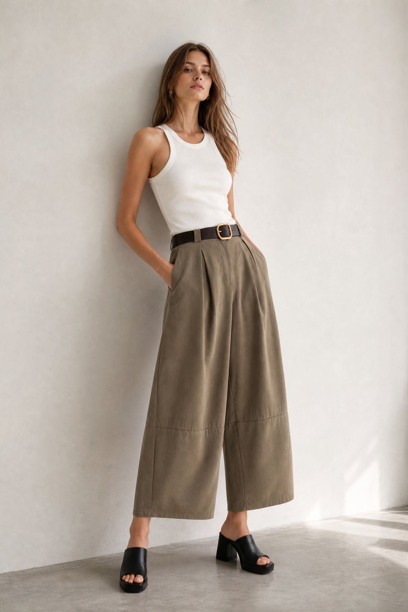 Pantalon barrel 7 8 en coton