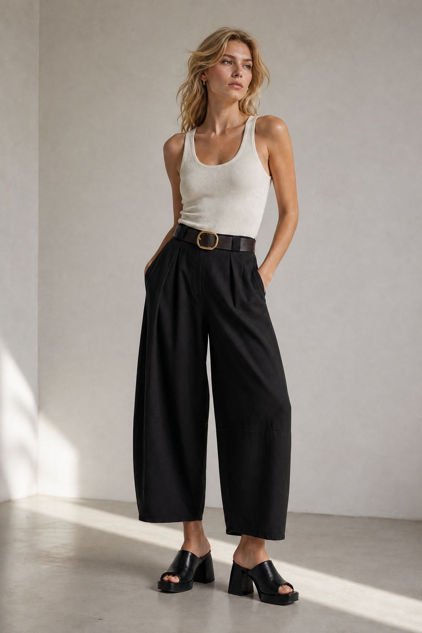 Pantalon barrel 7 8 en coton