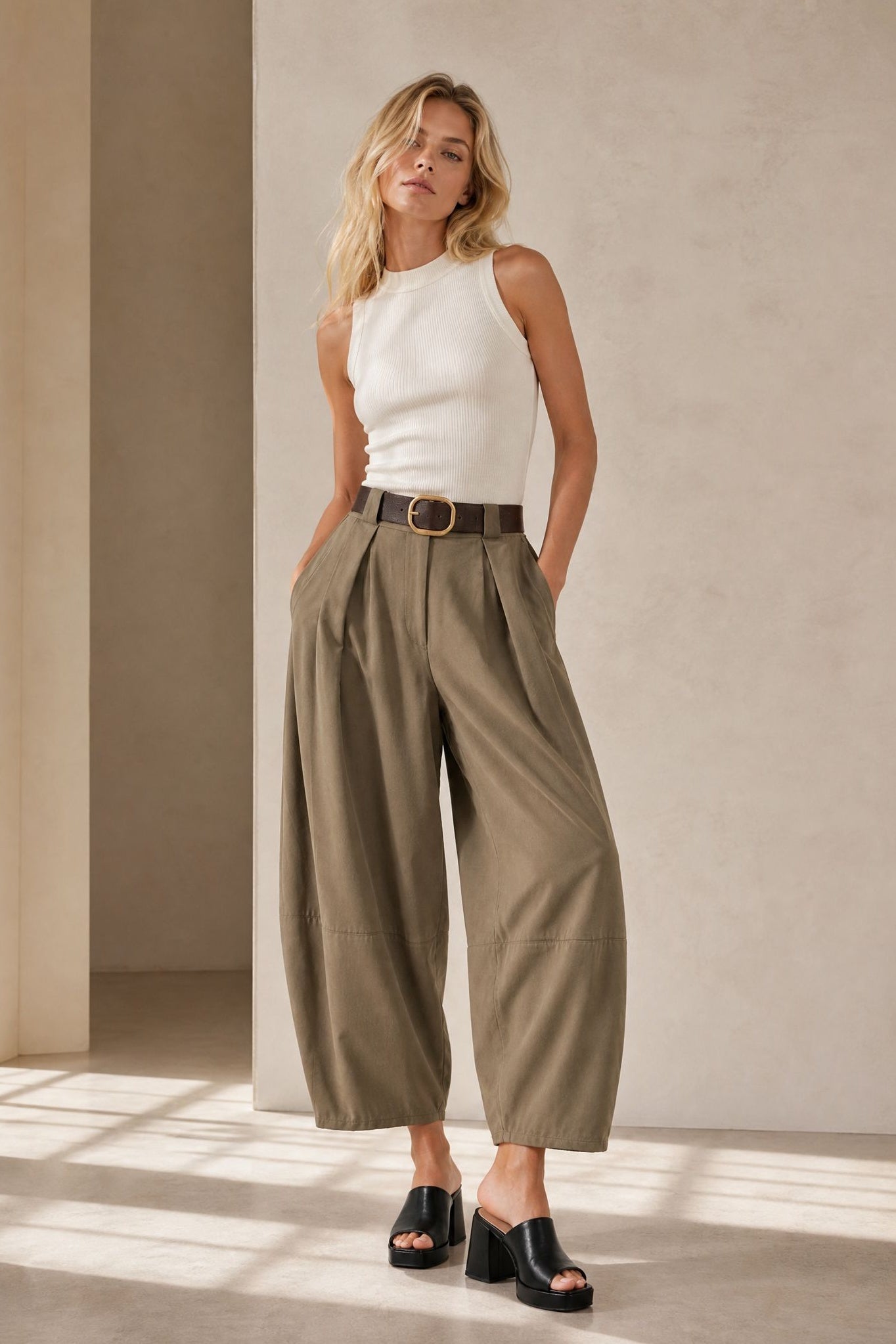 Pantalon barrel 7 8 en coton
