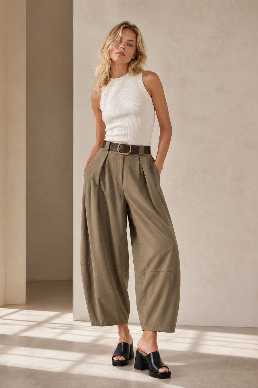Pantalon barrel 7 8 en coton