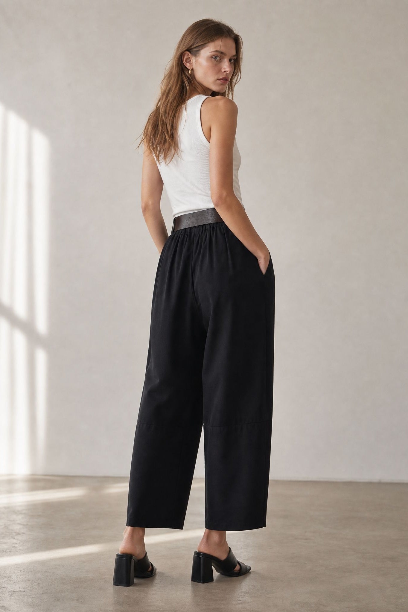 Pantalon barrel 7 8 en coton