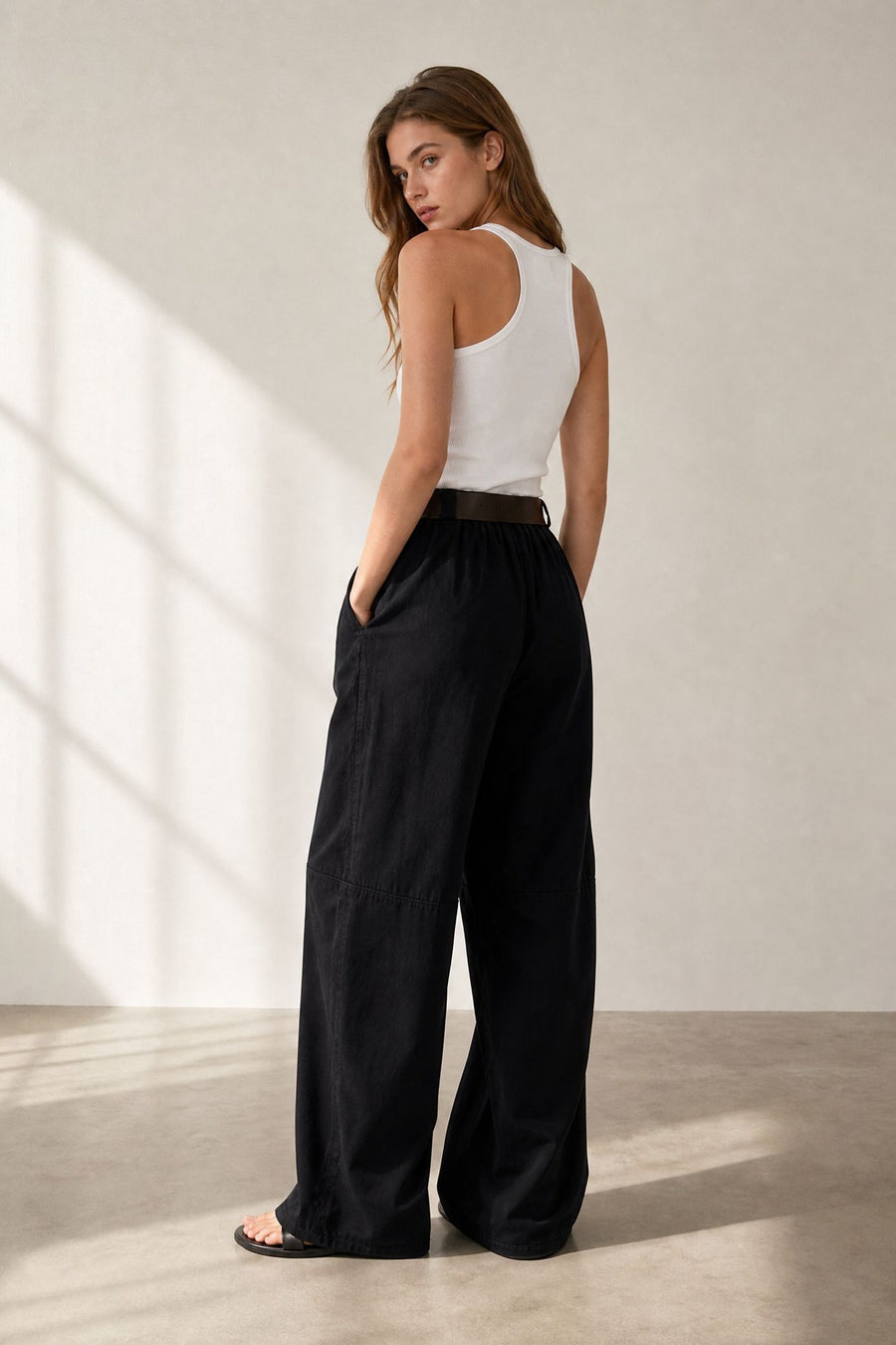 Pantalon barrel 7 8 en coton