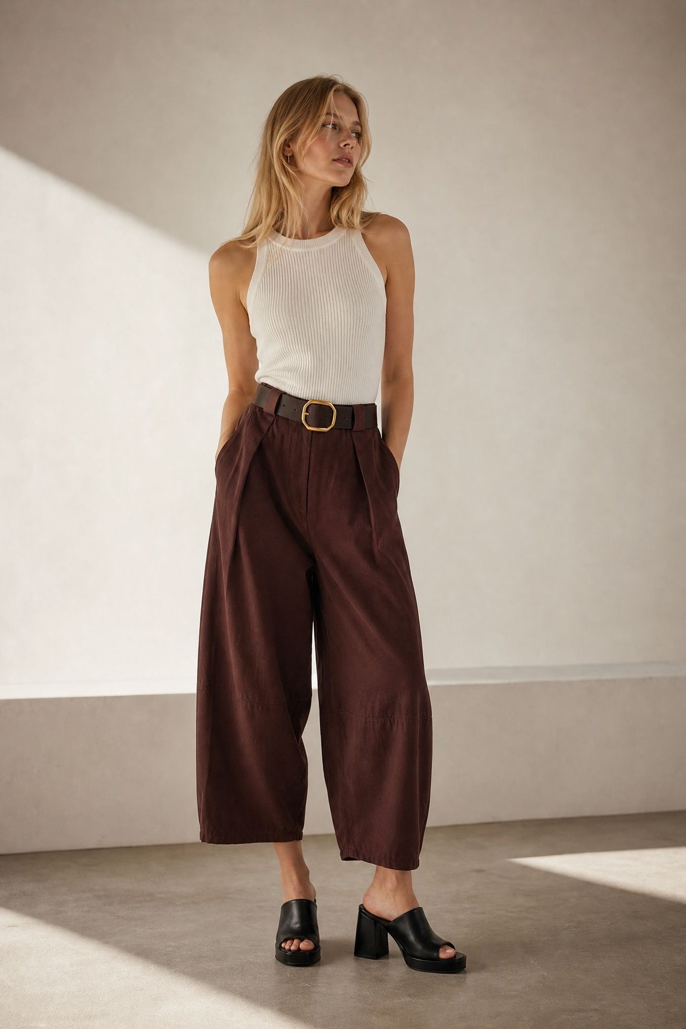 Pantalon barrel 7 8 en coton