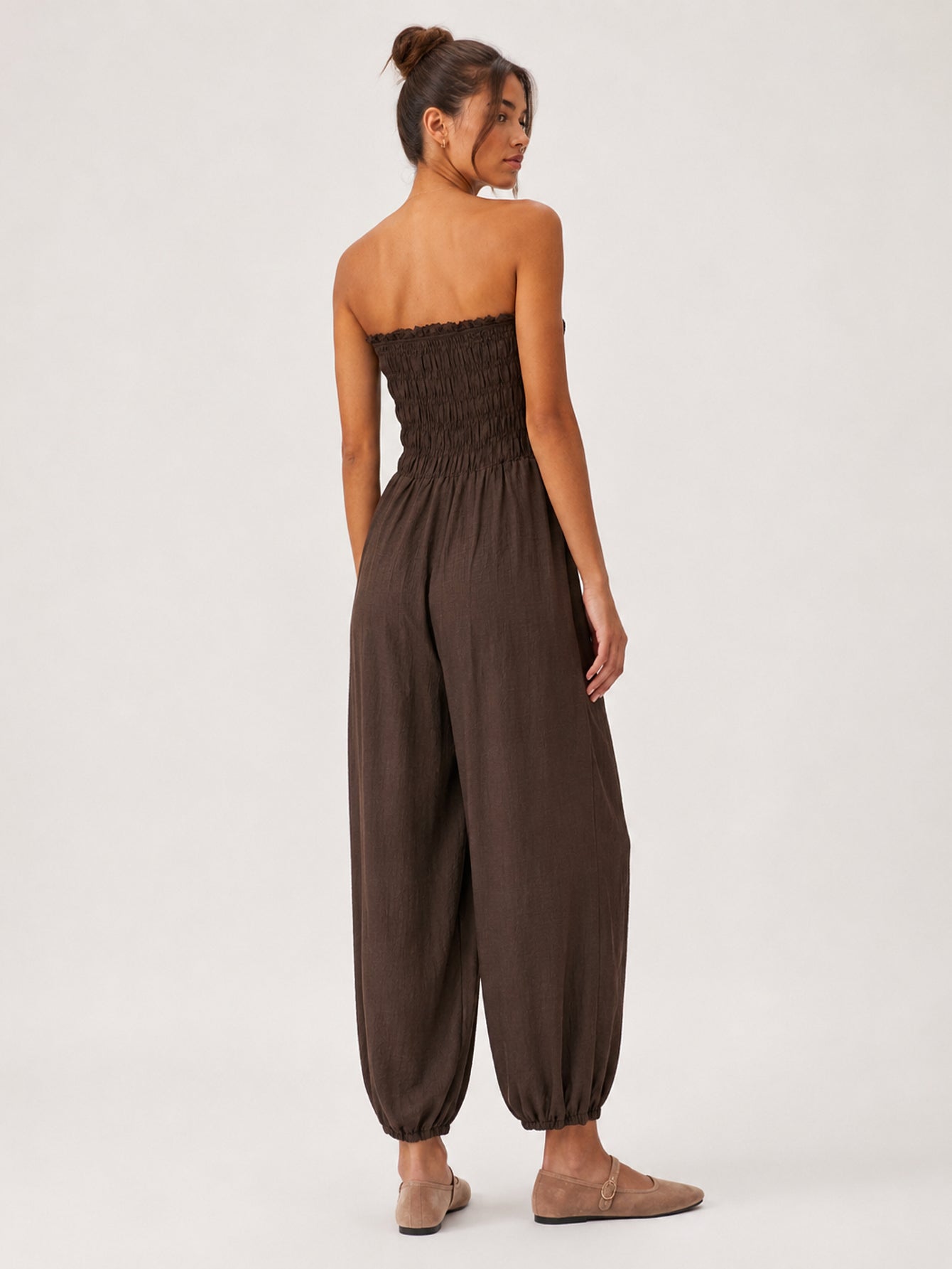 Combinaison à jambes bouffantes marron