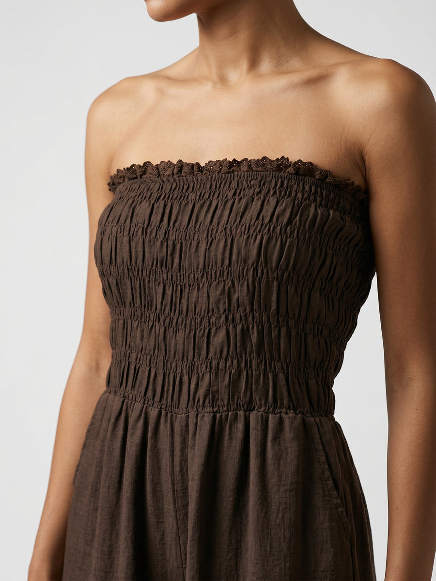 Combinaison bustier smockée marron