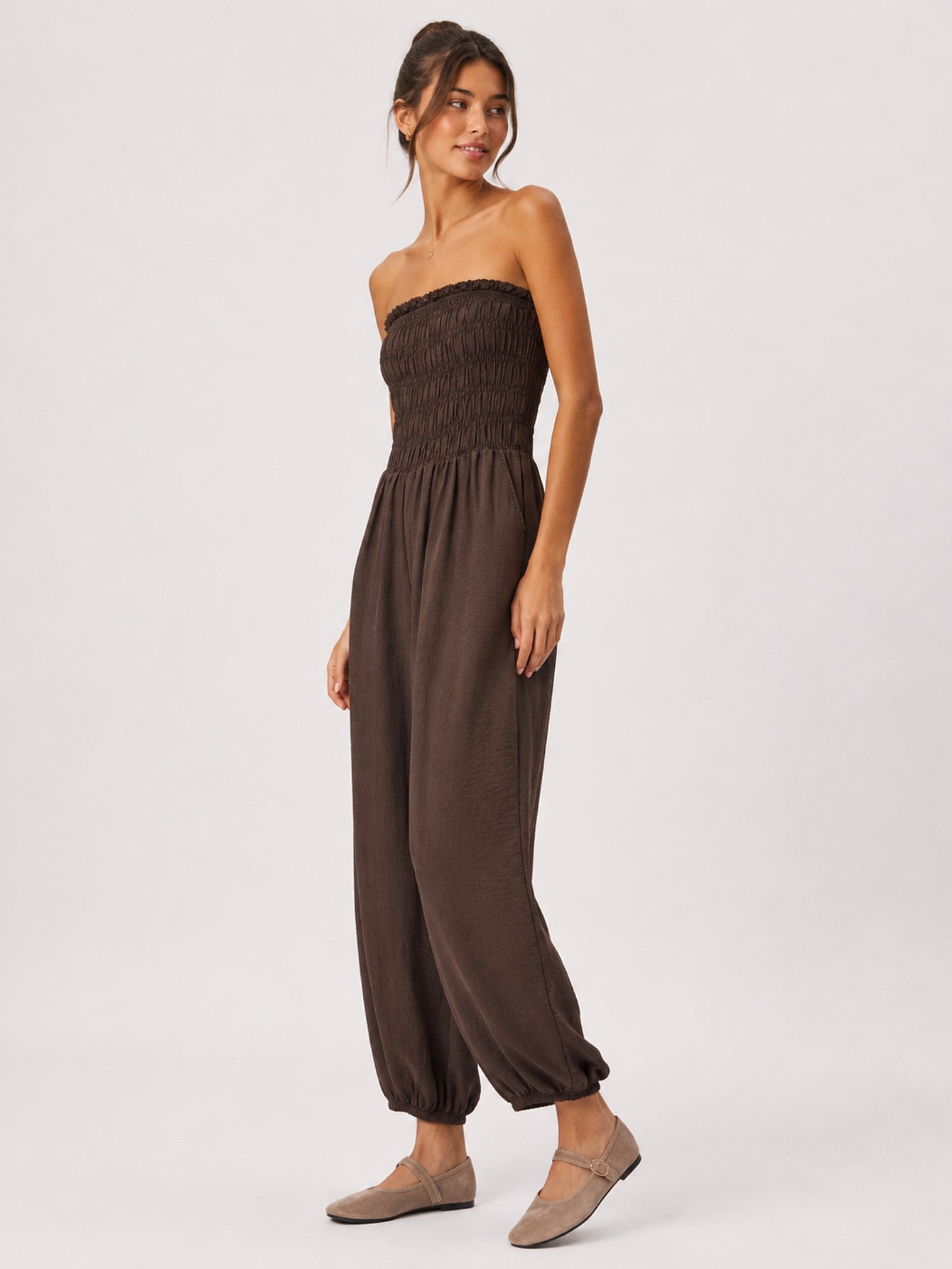 Combinaison bustier chevilles élastiquées marron