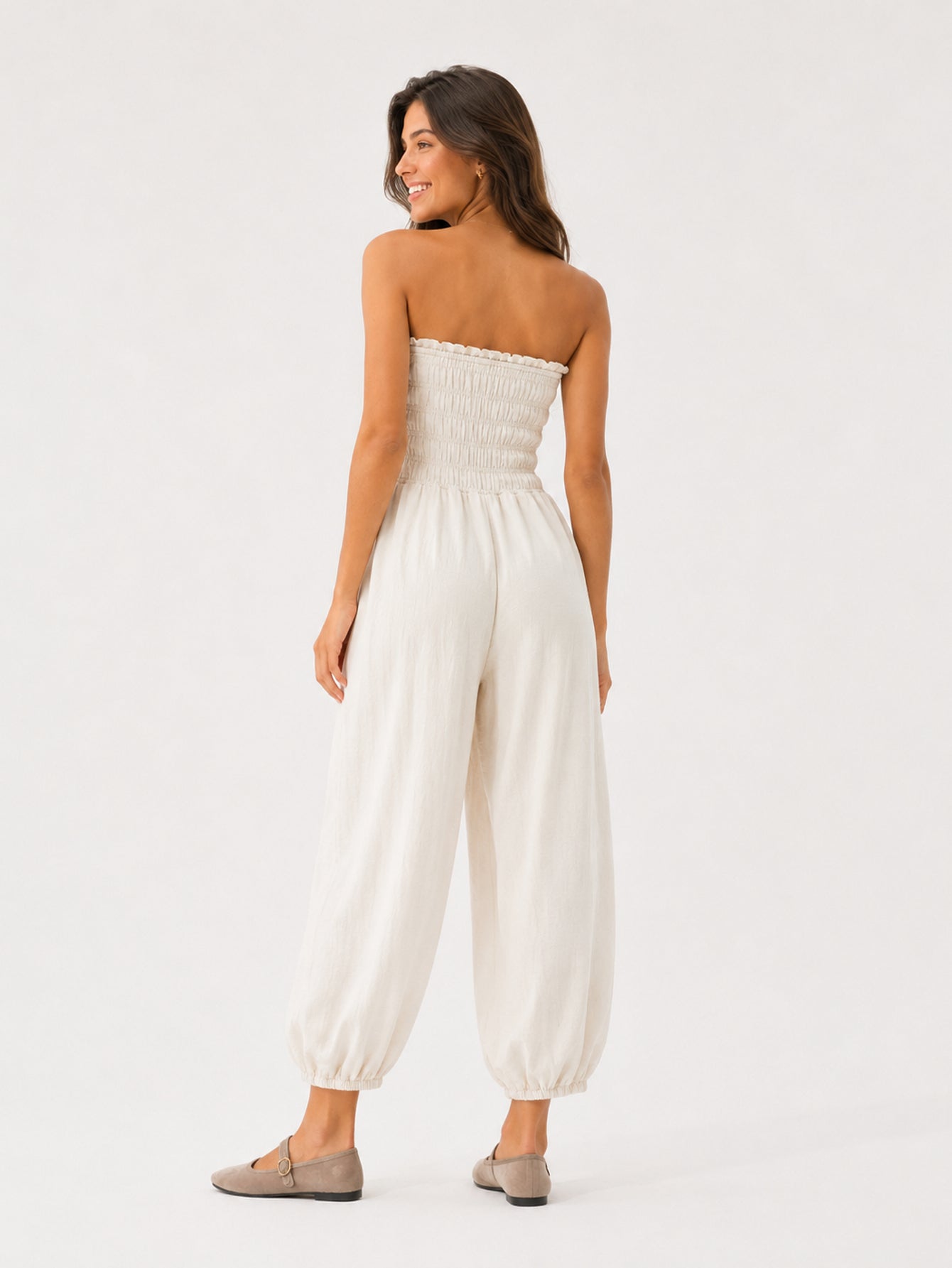 Combinaison bustier dos smocké beige