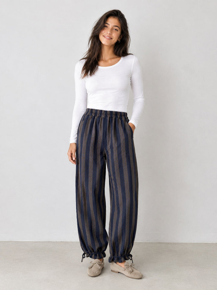 Pantalon rayé en coton mélangé pour femme vue 01