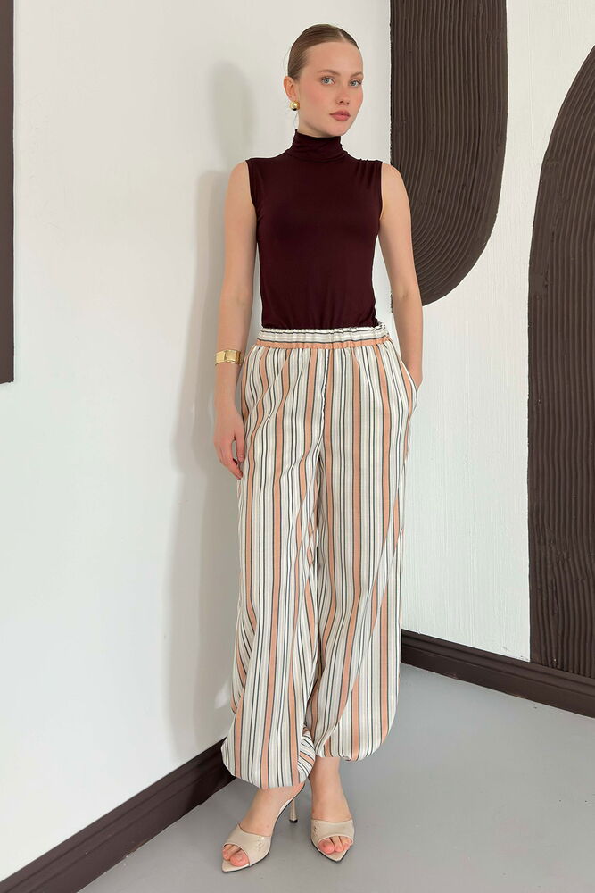 pantalon fluide a rayures chevilles elastiquees image 1