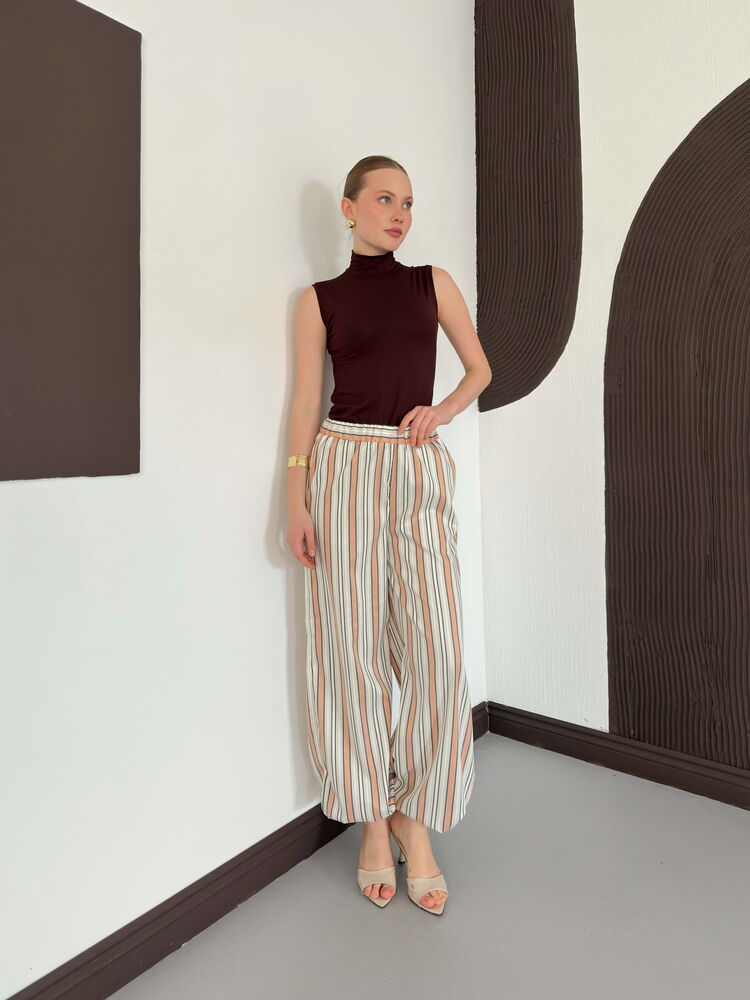pantalon fluide a rayures chevilles elastiquees image 2