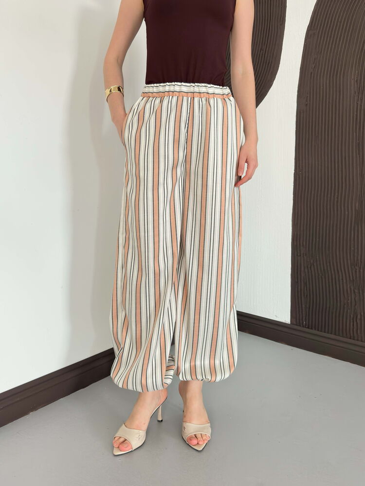 pantalon fluide a rayures chevilles elastiquees image 3