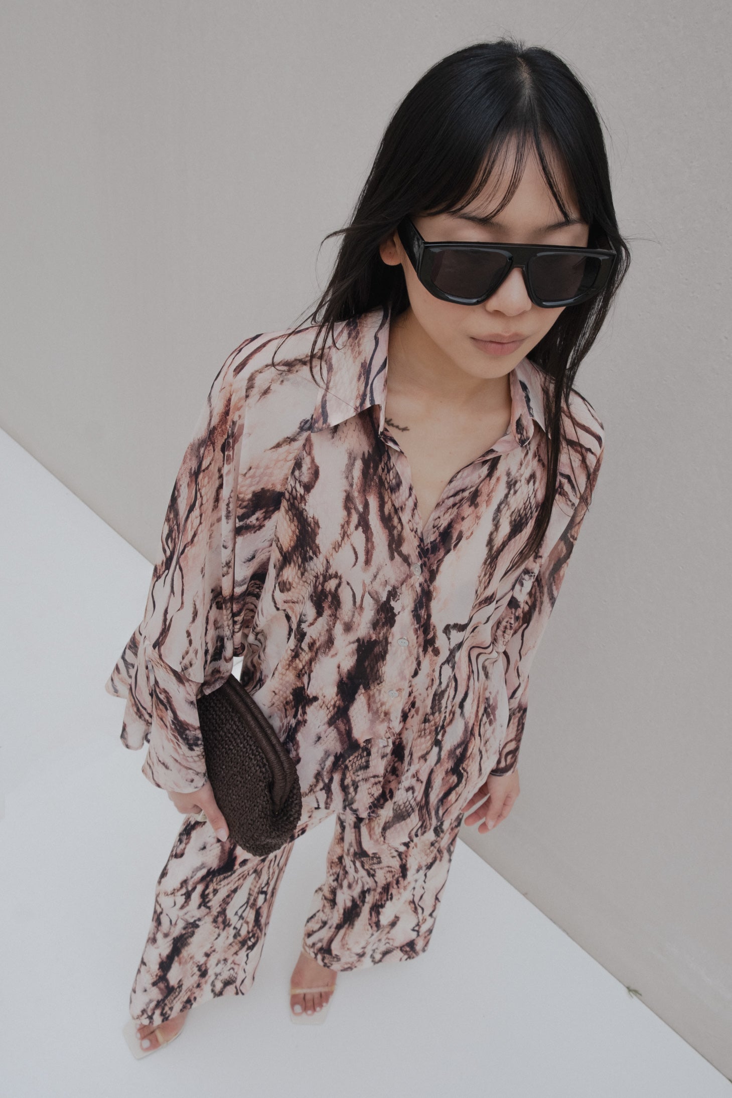 pantalon palazzo imprime serpent rose image 4
