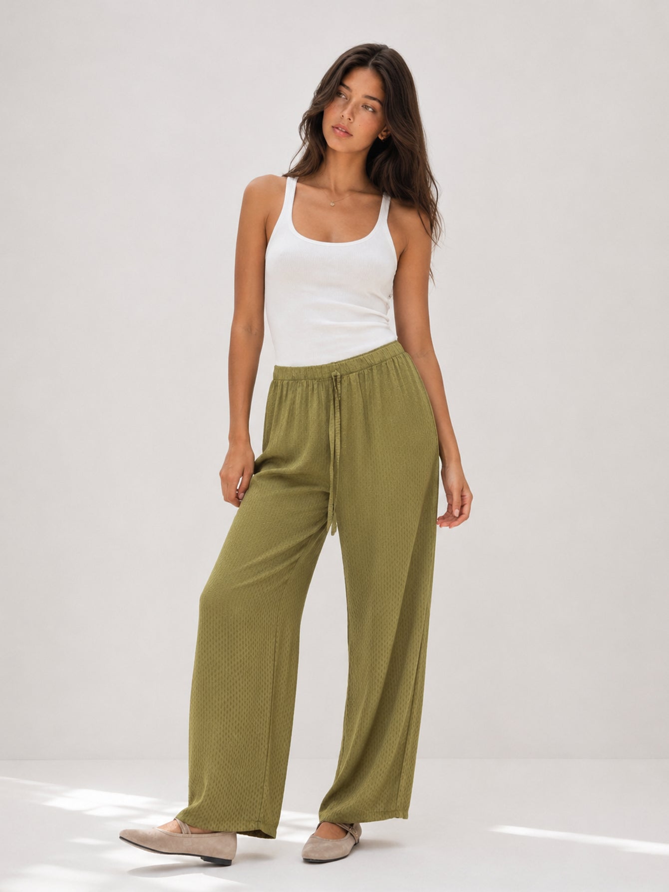 pantalon fluide jacquard vert olive face