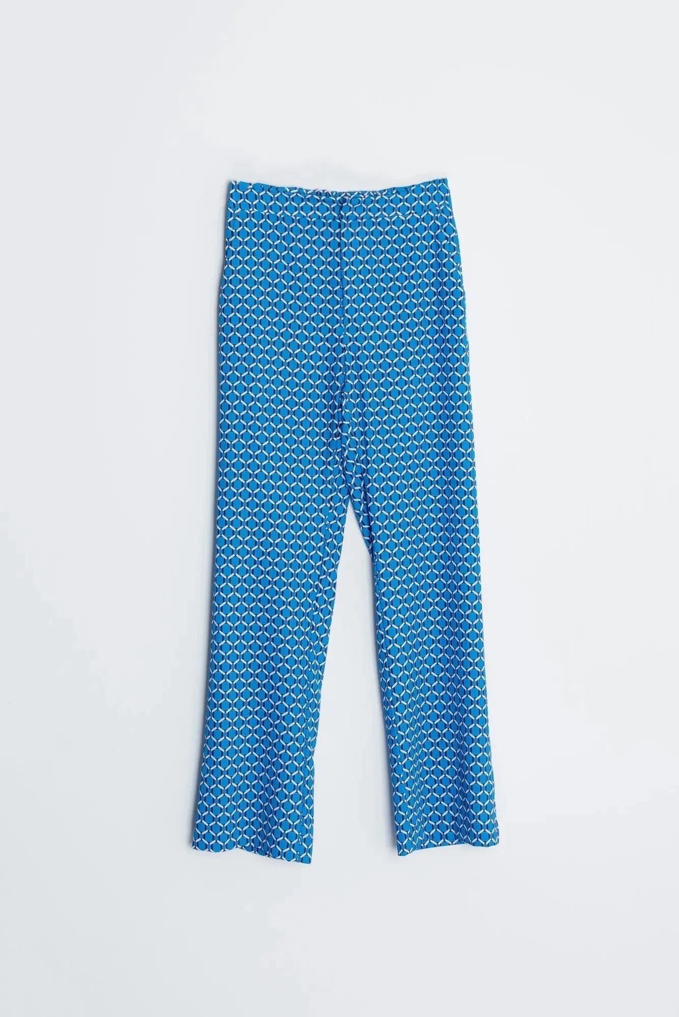 Pantalon imprimé bleu à jambe large, taille haute, style pantalon imprimé tendance