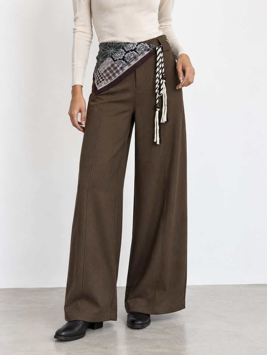 pantalon large kaki ceinture foulard