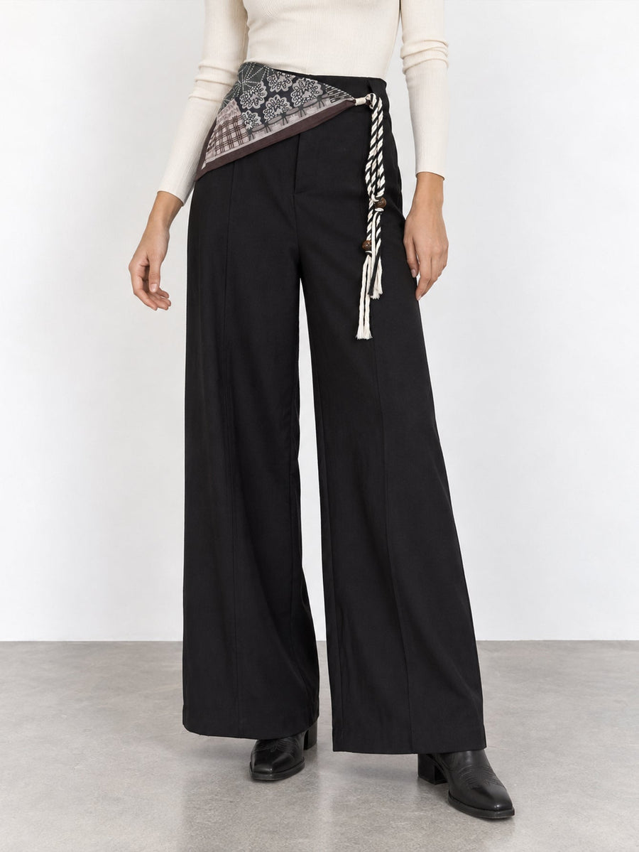 pantalon large noir ceinture foulard