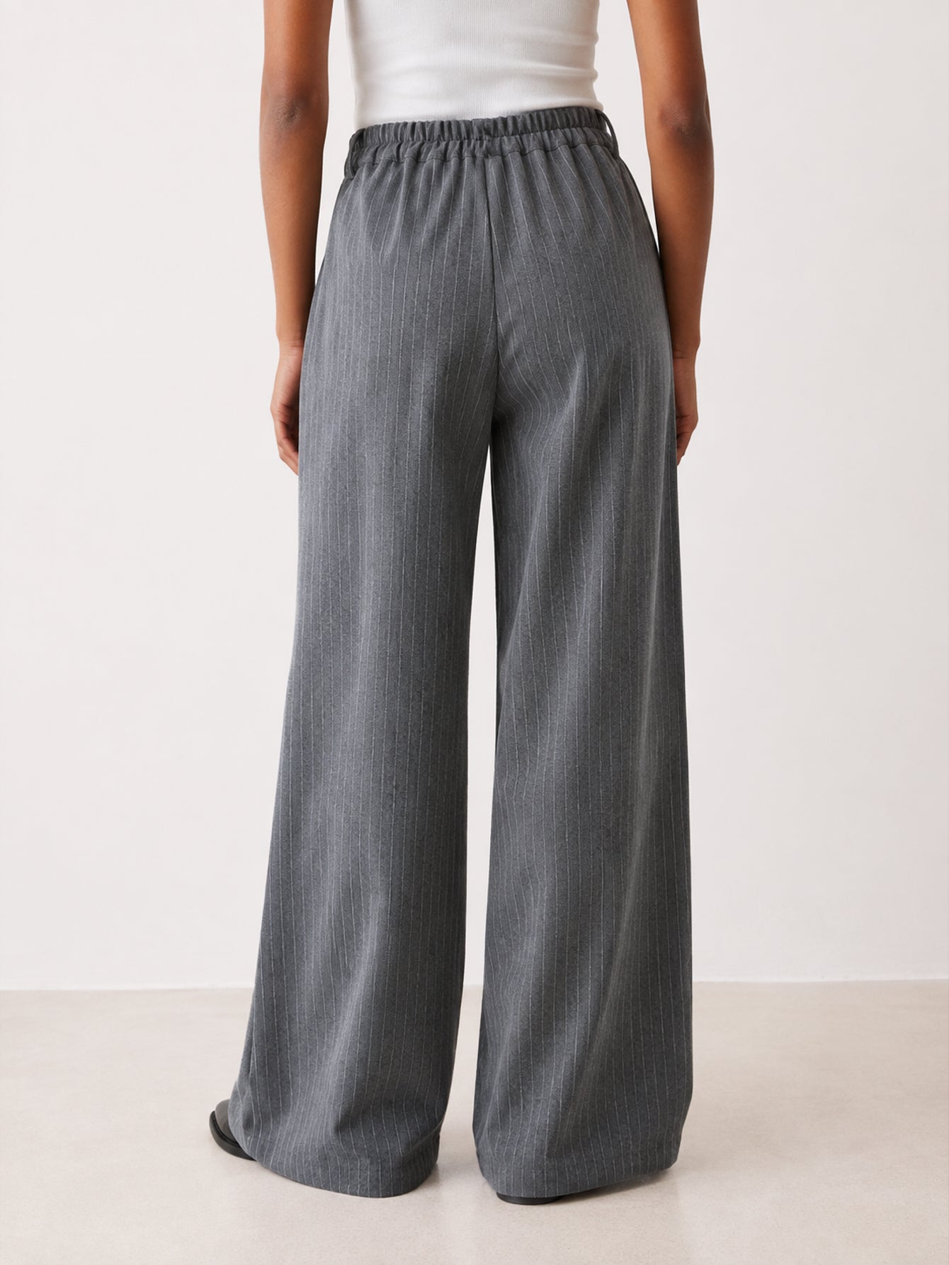 Pantalon large à rayures gris dos élastiqué