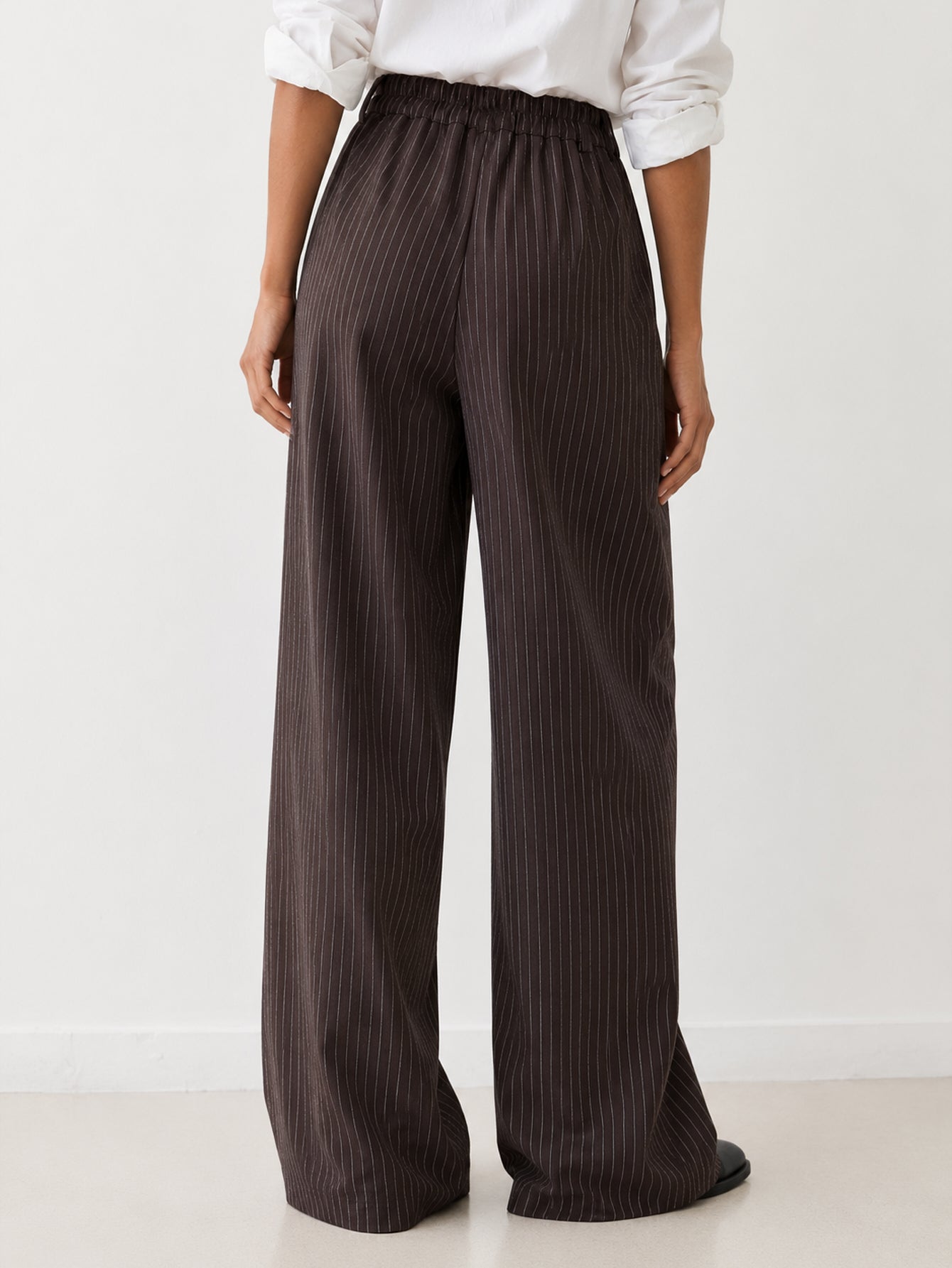 Pantalon large à rayures marron dos élastiqué