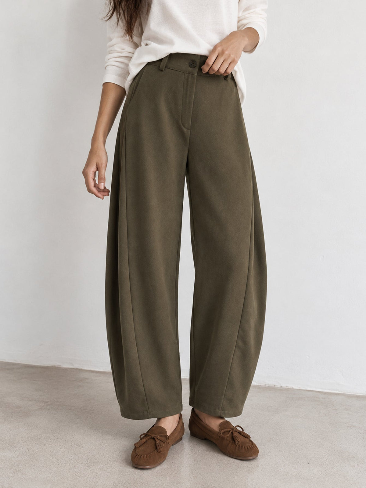 pantalon large en velours côtelé vert face