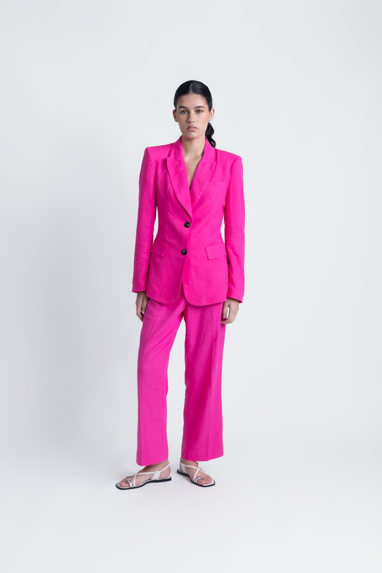 Pantalon en lin rose fuchsia femme – Taille haute fluide et coupe droite Sapiato