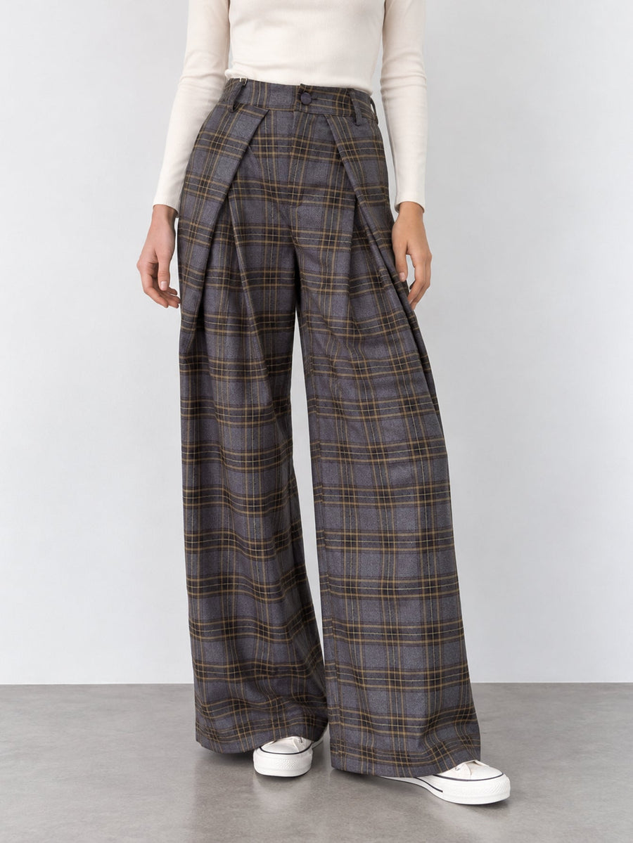 pantalon palazzo à carreaux