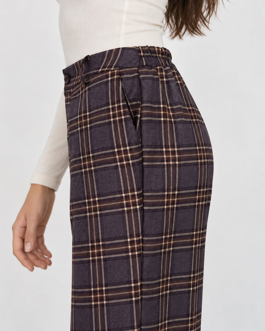 pantalon à carreaux braguette zippée