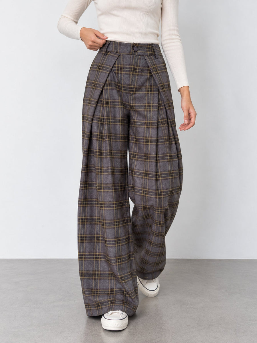 pantalon à carreaux à jambe large