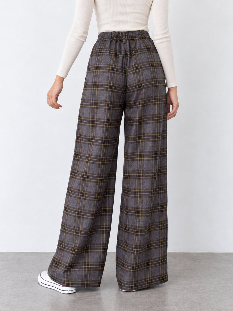 pantalon à carreaux dos élastiqué