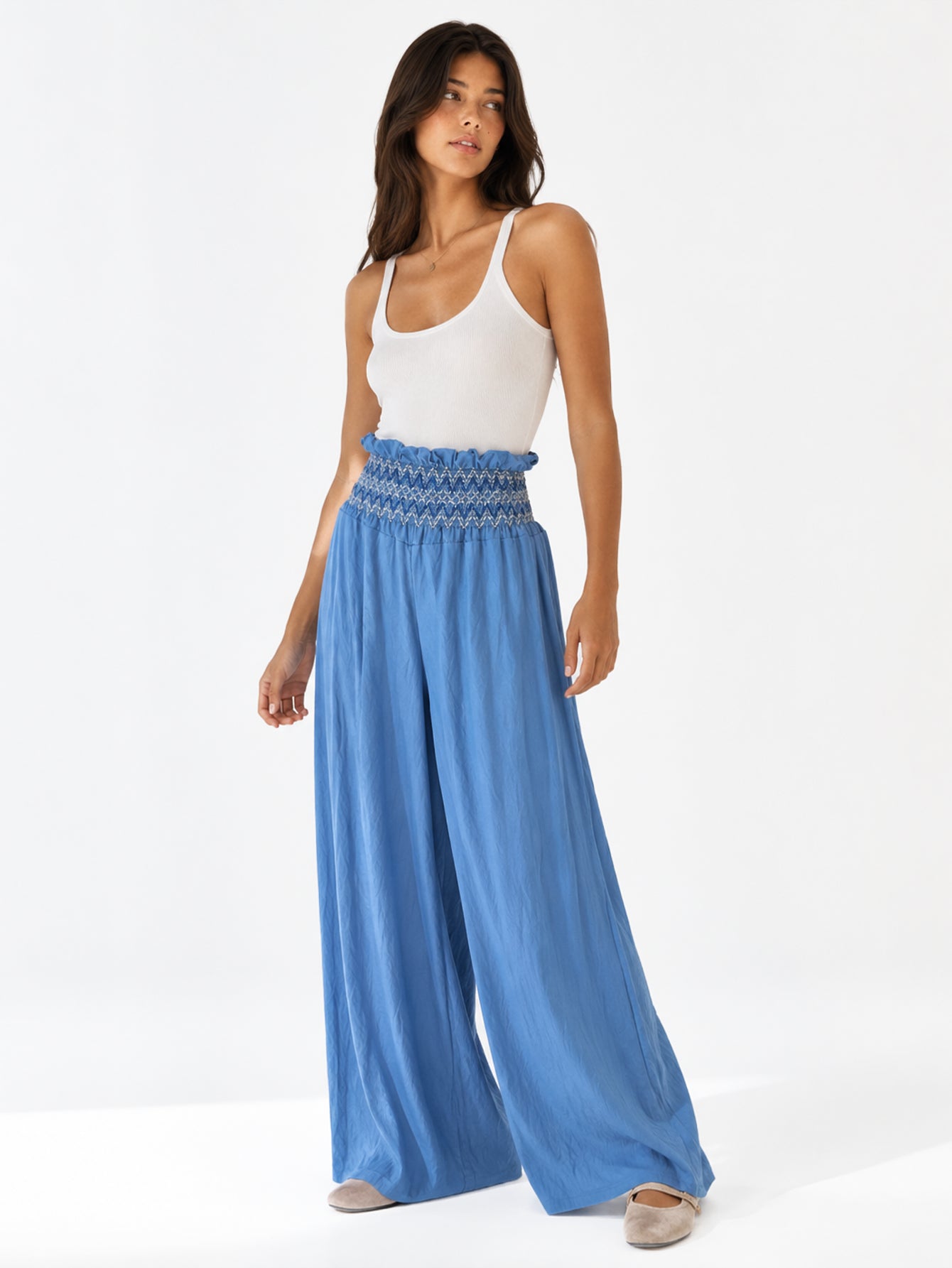 pantalon palazzo bleu jambe ultra large