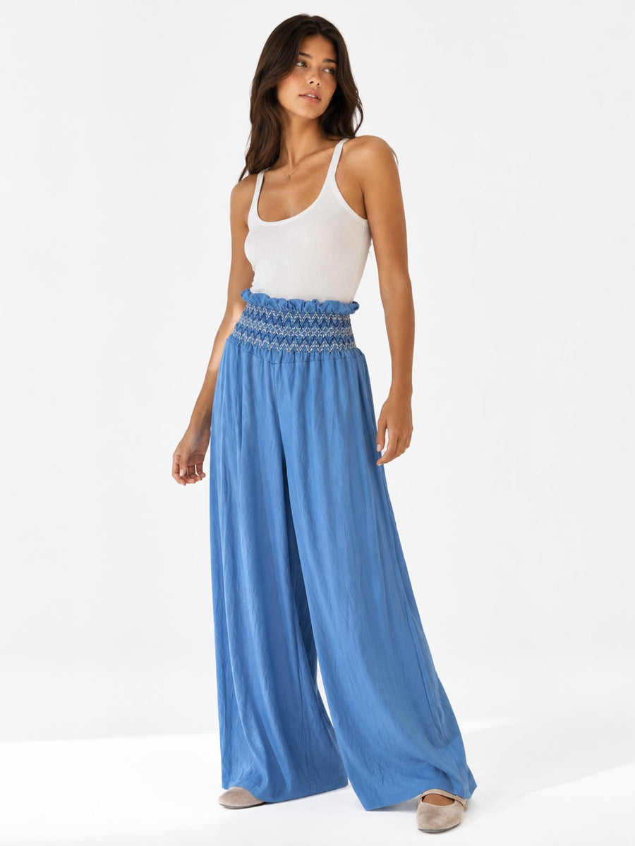 pantalon palazzo bleu jambe ultra large