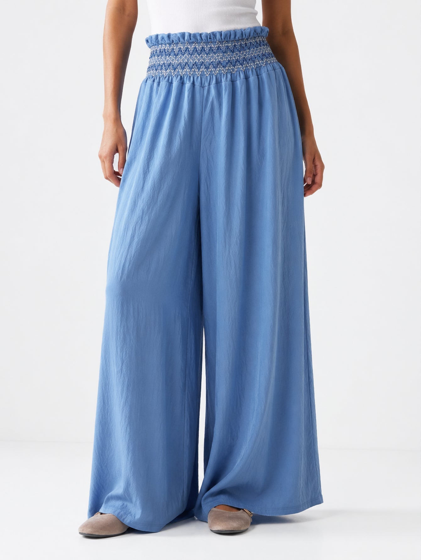 pantalon palazzo bleu vue de face